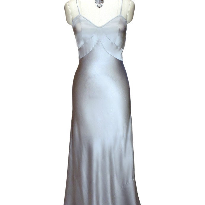 1920's Silver Silk Bias Gown
